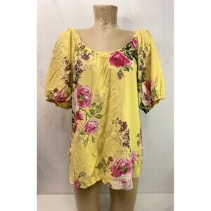 Matilda Jane Shirt Large L 44” Yellow Floral  Blouse Top Casual Off Shoulder